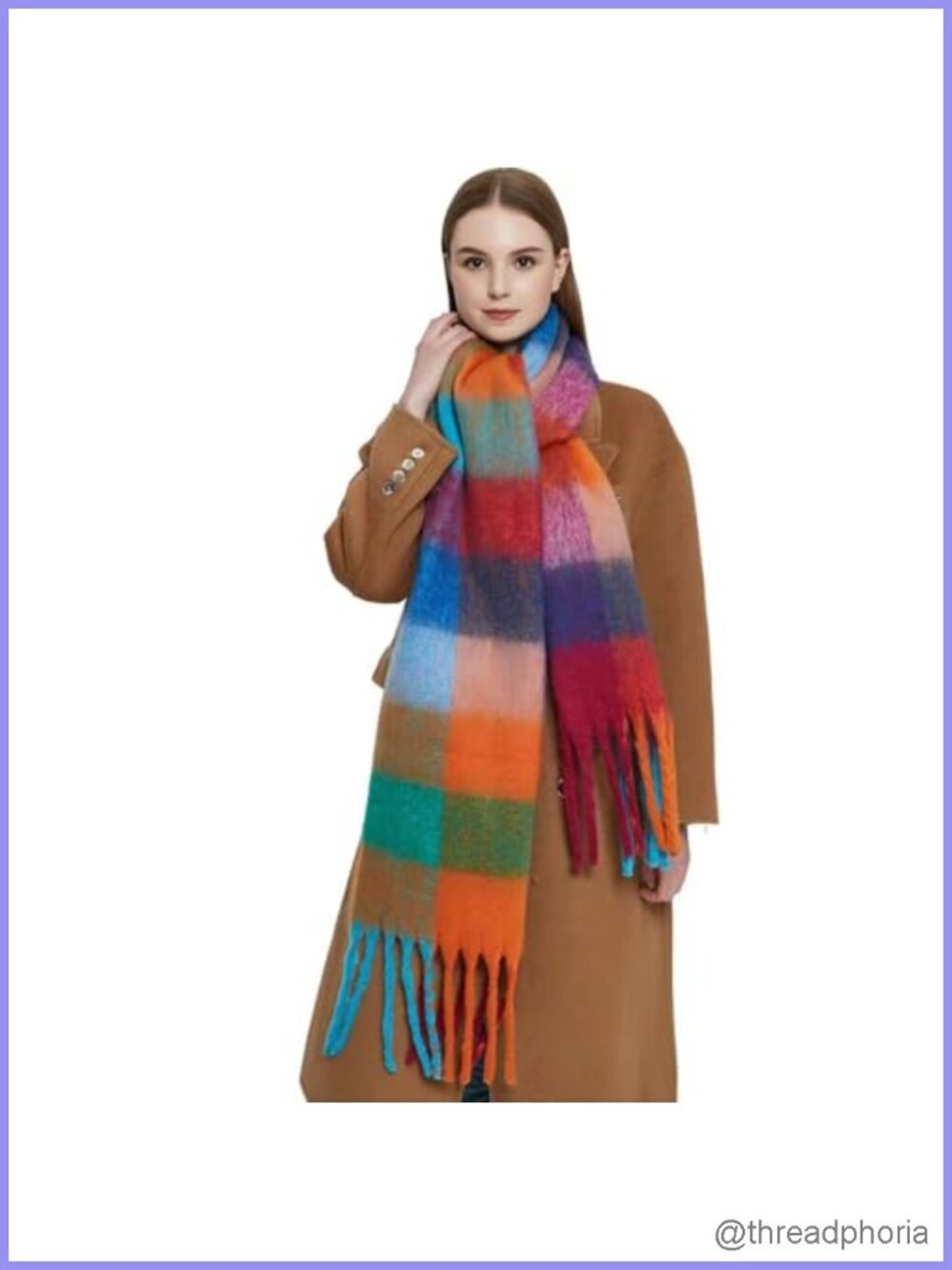 Women's Plaid Winter Scarf Wrap with Tassels - Chunky Knit Warm Fashion Scarf
